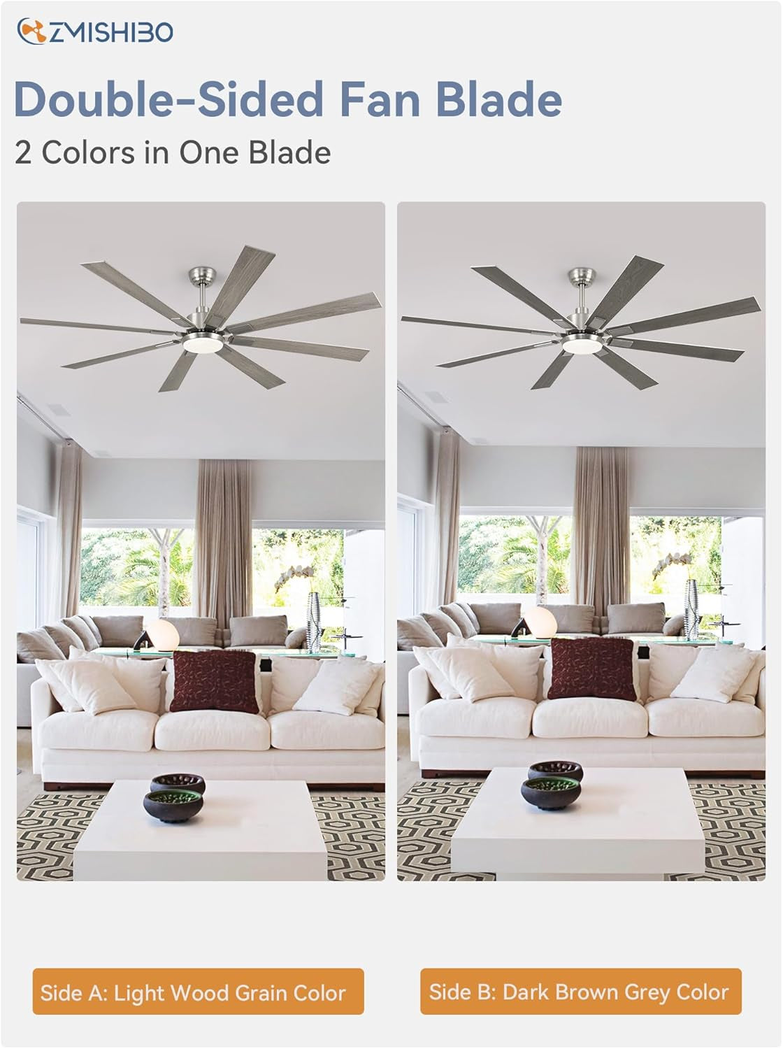 72 Inch Brushed Nickel Modern Ceiling Fans with Lights and Remote,