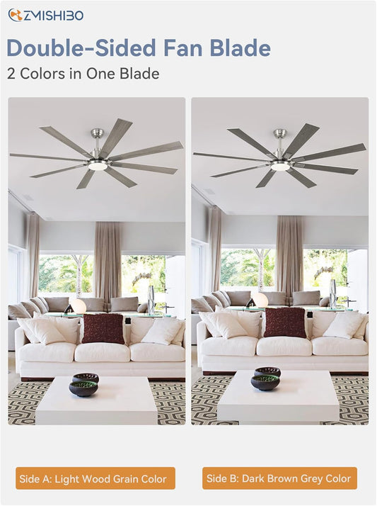72 Inch Brushed Nickel Modern Ceiling Fans with Lights and Remote,