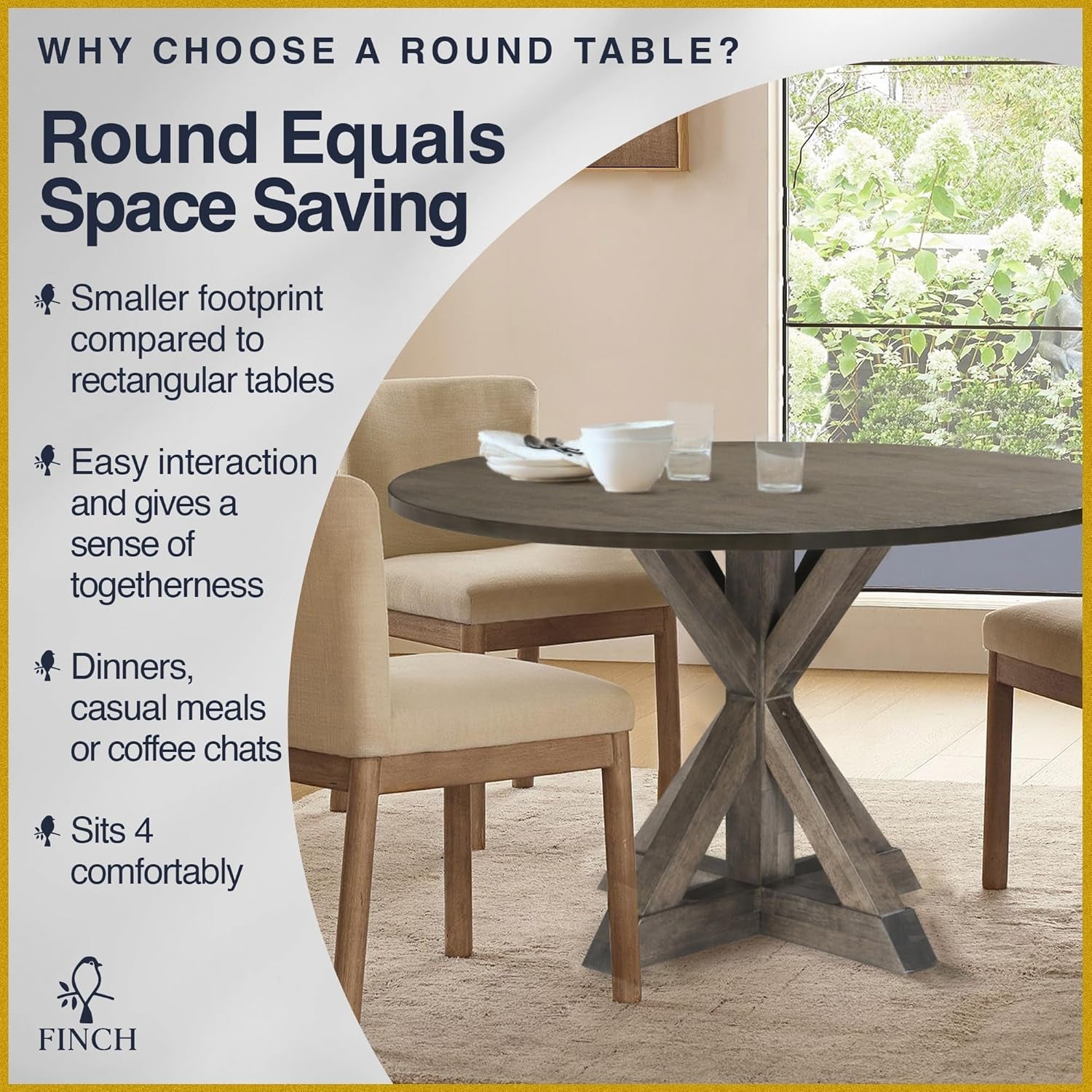 Alfred round Solid Wood Rustic Dining Table for Farmhouse Kitchen Room - Festival Furnish