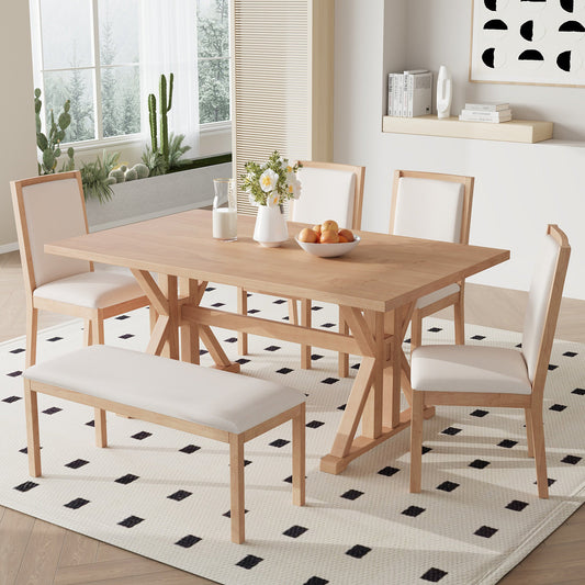 Farmhouse Classical 6-Piece Dining Table Set with Trestle Legs,Kitchen - Festival Furnish