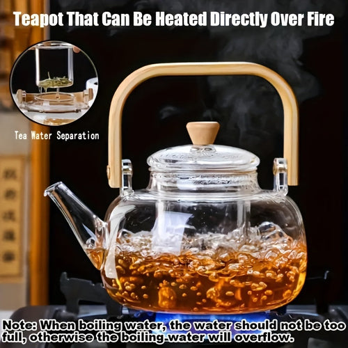 Elegant 34oz Glass Teapot with Bamboo Handle  Infuser