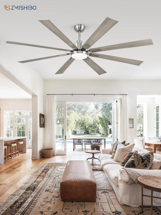 72 Inch Brushed Nickel Modern Ceiling Fans with Lights and Remote,