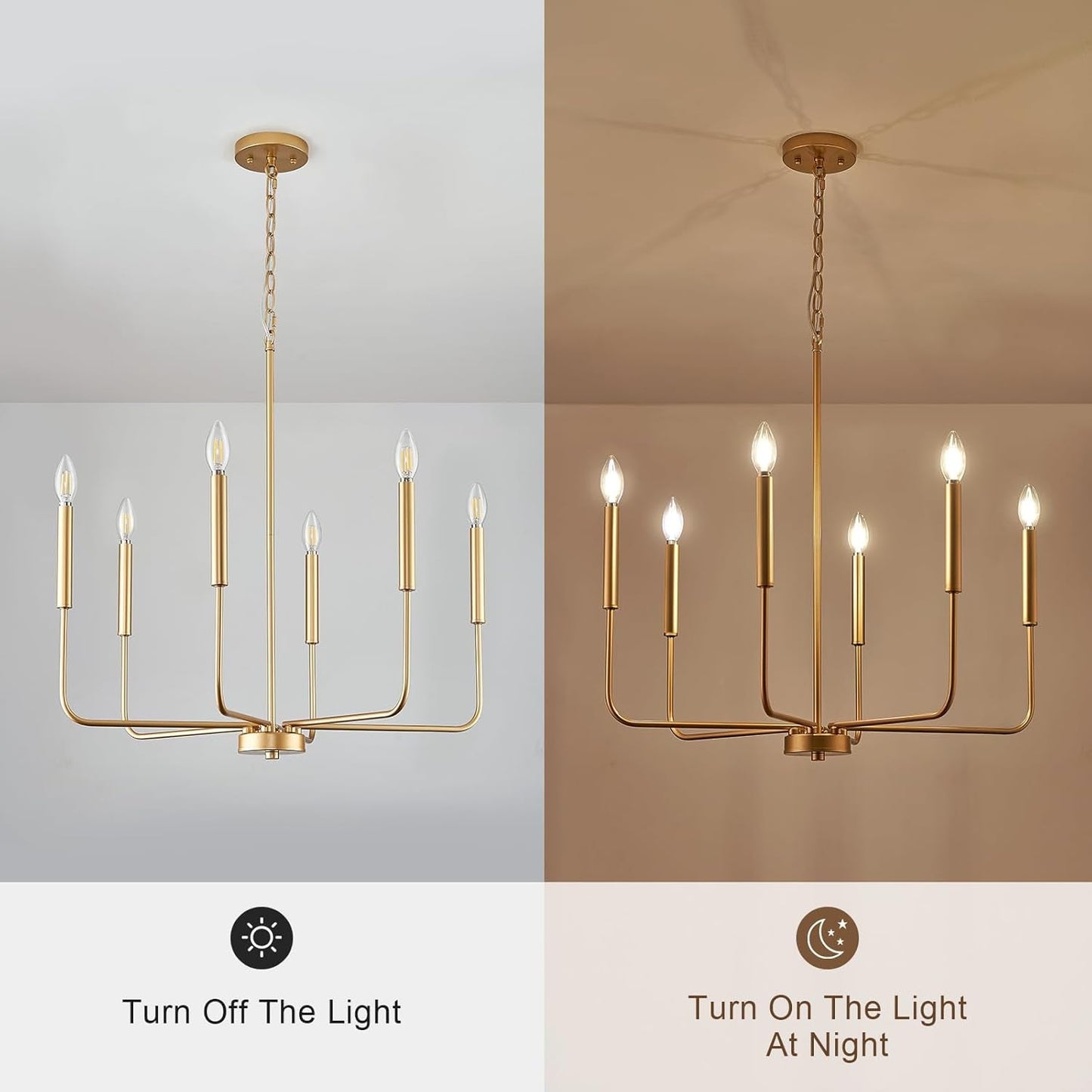 Modern Gold Chandelier for Dining Room,Metal 6-Light Kitchen Light - Festival Furnish