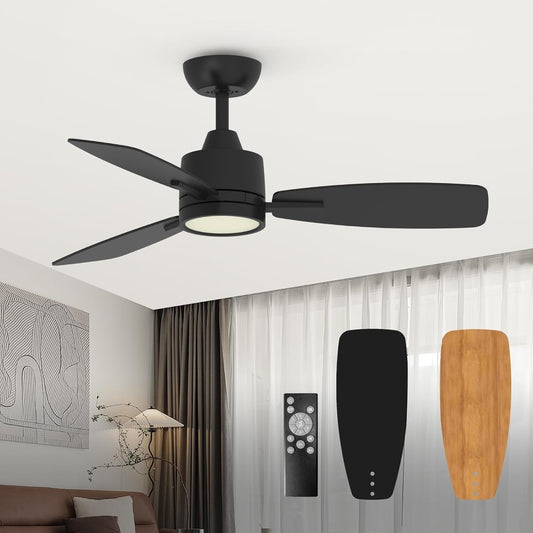 42 Inch Black Ceiling Fans with Lights Led Remote Control Flush Mount - Festival Furnish