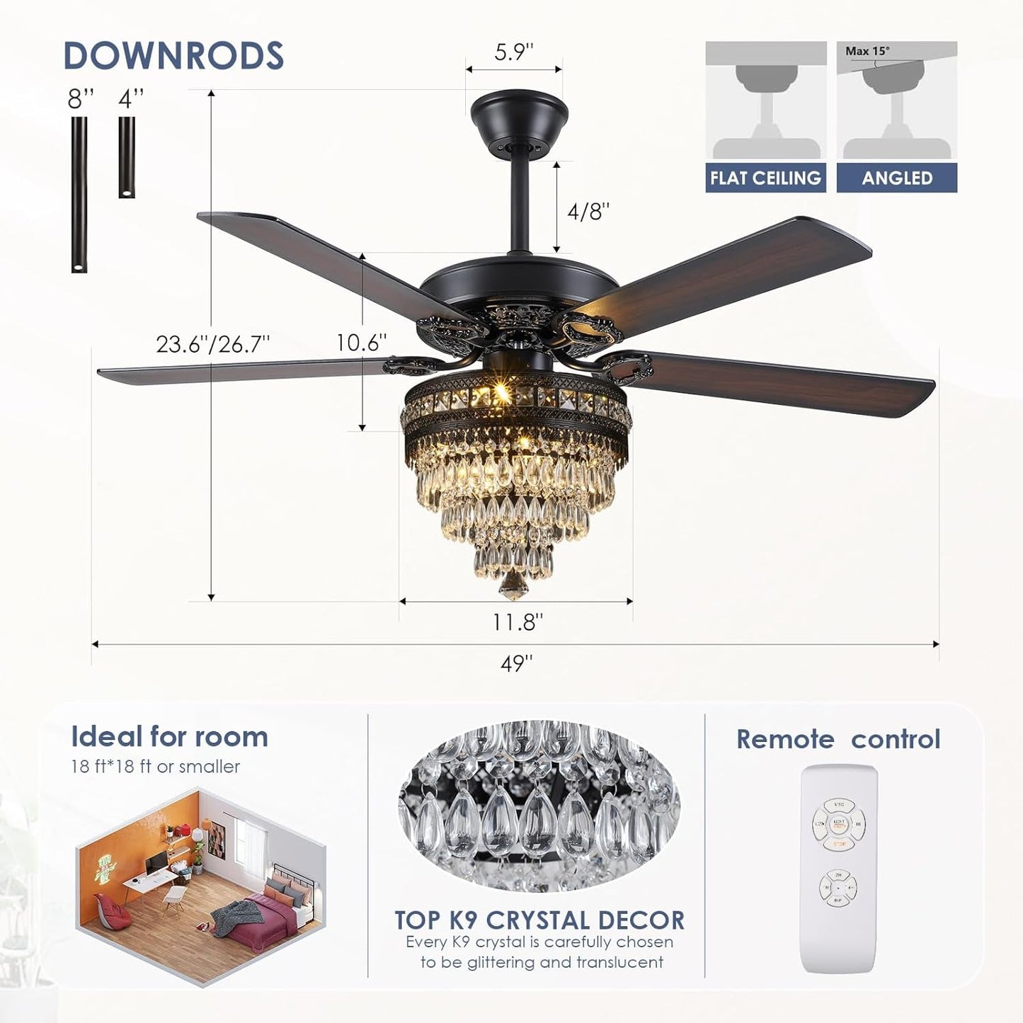 Crystal Ceiling Fan Fandelier with Lights - Modern Outdoor Fans with - Festival Furnish