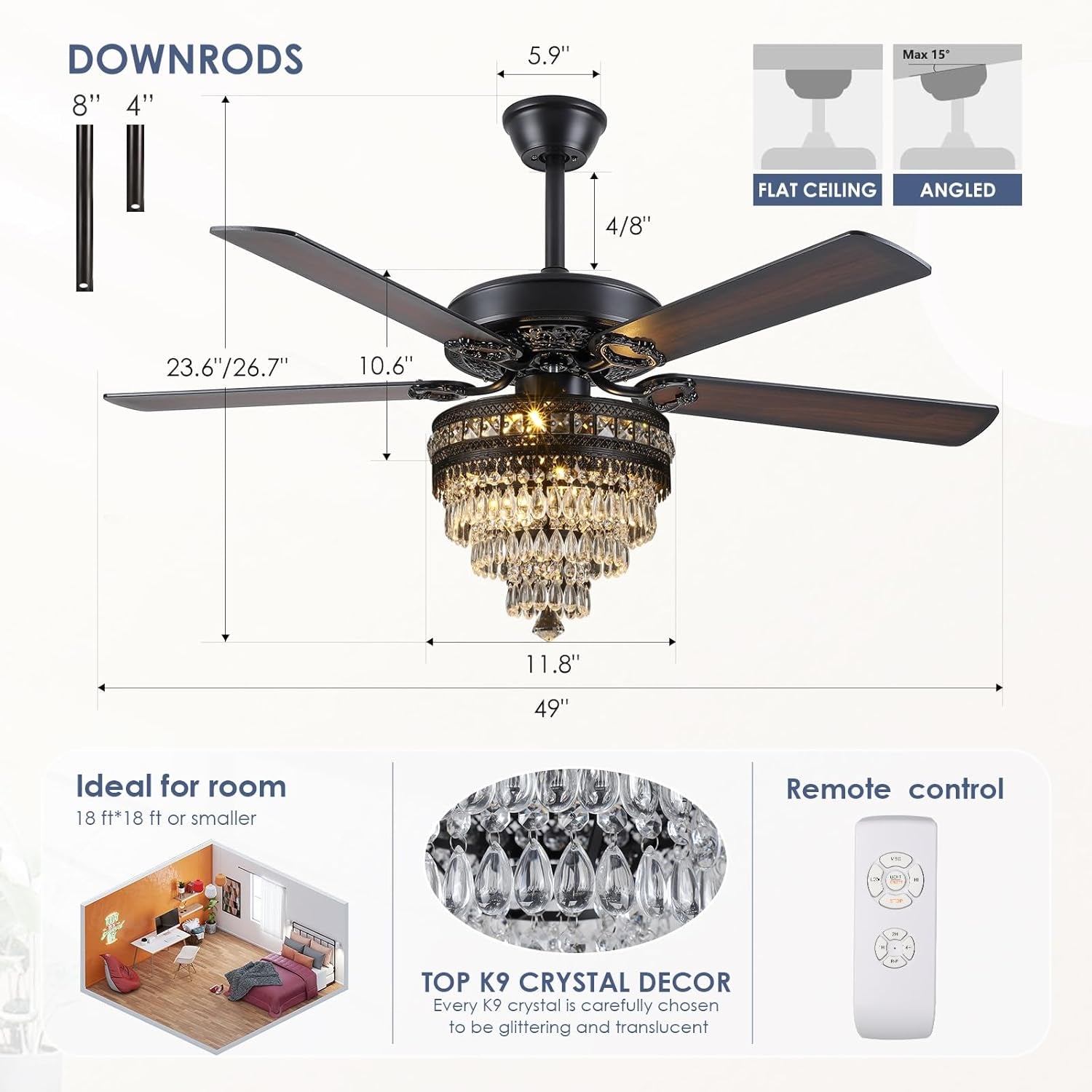 Crystal Ceiling Fan Fandelier with Lights - Modern Outdoor Fans with - Festival Furnish