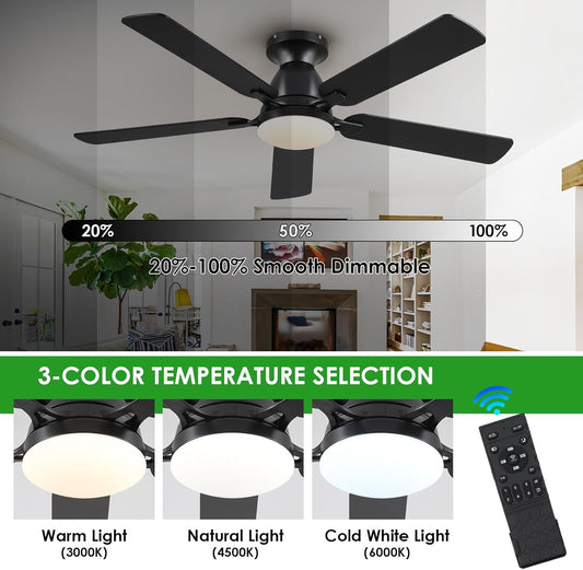 Ceiling Fans with Lights- 52" Low Profile Indoor Ceiling Fan with - Festival Furnish
