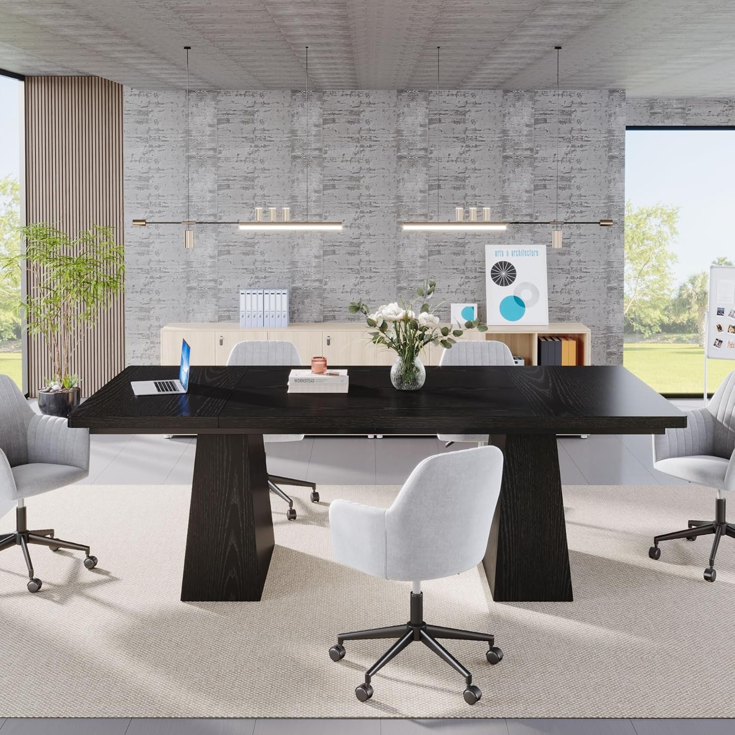 63-Inch Black Dining Table for 4-6, Modern Kitchen Table with Sturdy - Festival Furnish