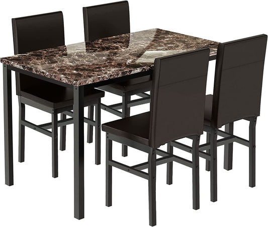 Faux Marble Dining Set, Small Spaces Kitchen, Black - Festival Furnish