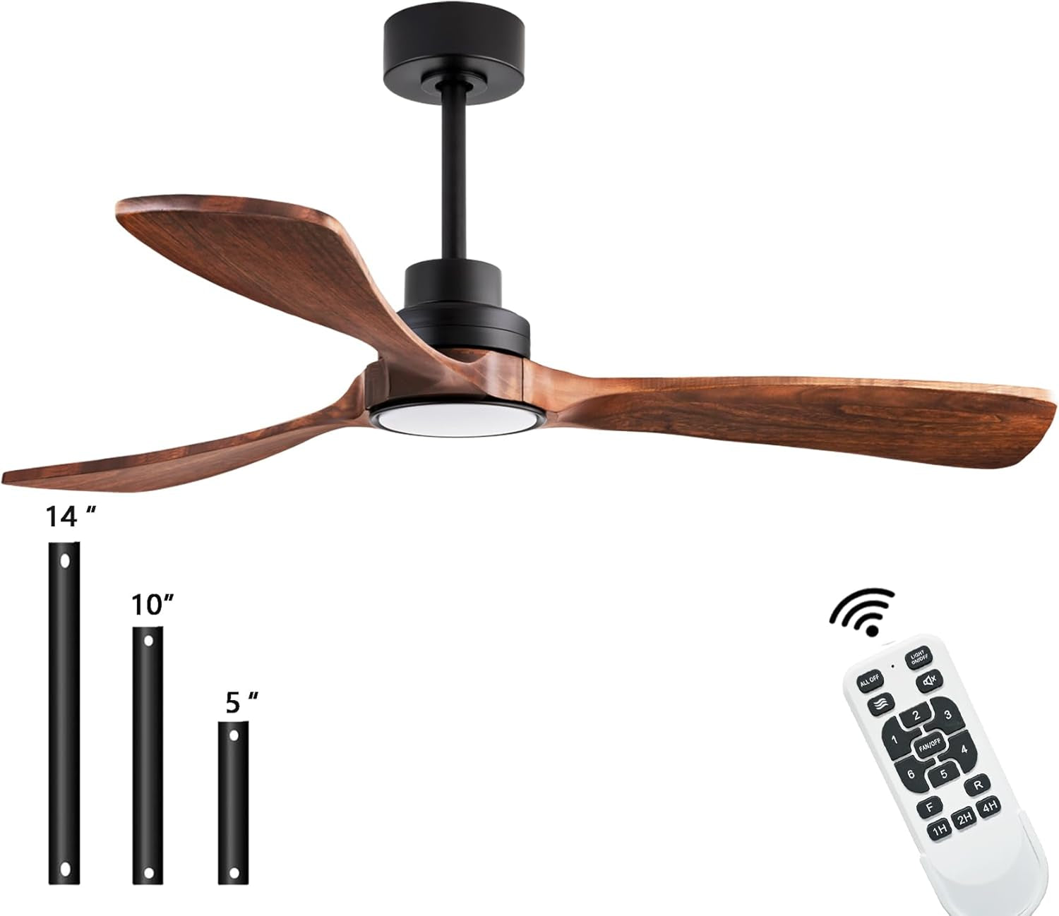 52" Wood Ceiling Fan, (With Light with Remote Control) with 3 Solid - Festival Furnish