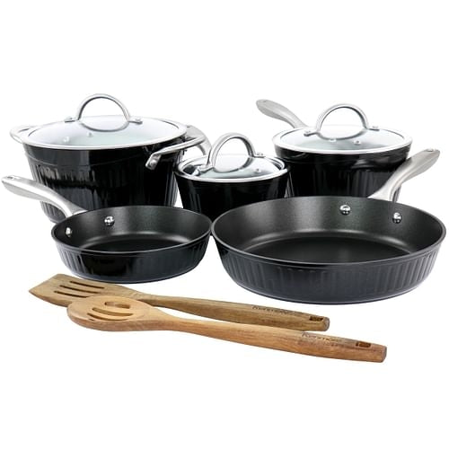 Kenmore Logan 10 Piece Aluminum Nonstick Cookware Set in Black with