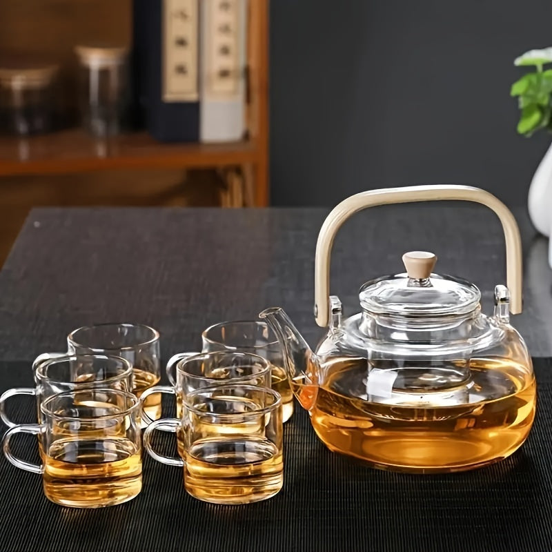 Elegant 34oz Glass Teapot with Bamboo Handle  Infuser