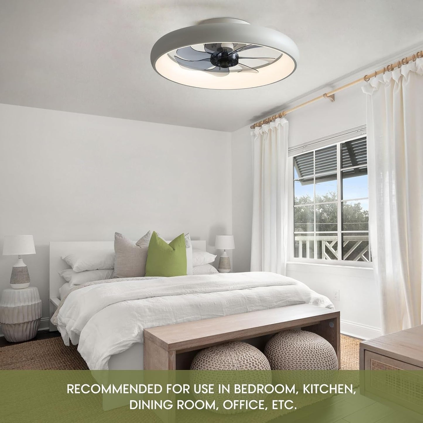 Ceiling Fans with Lights and Remote, 20'' Low Profile Flush Mount