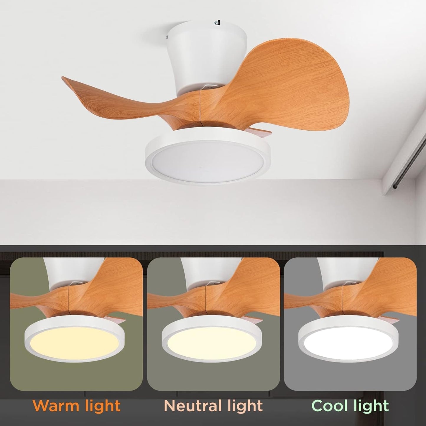Quiet Ceiling Fan with LED Light 22 Inch Large Air Volume Remote - Festival Furnish