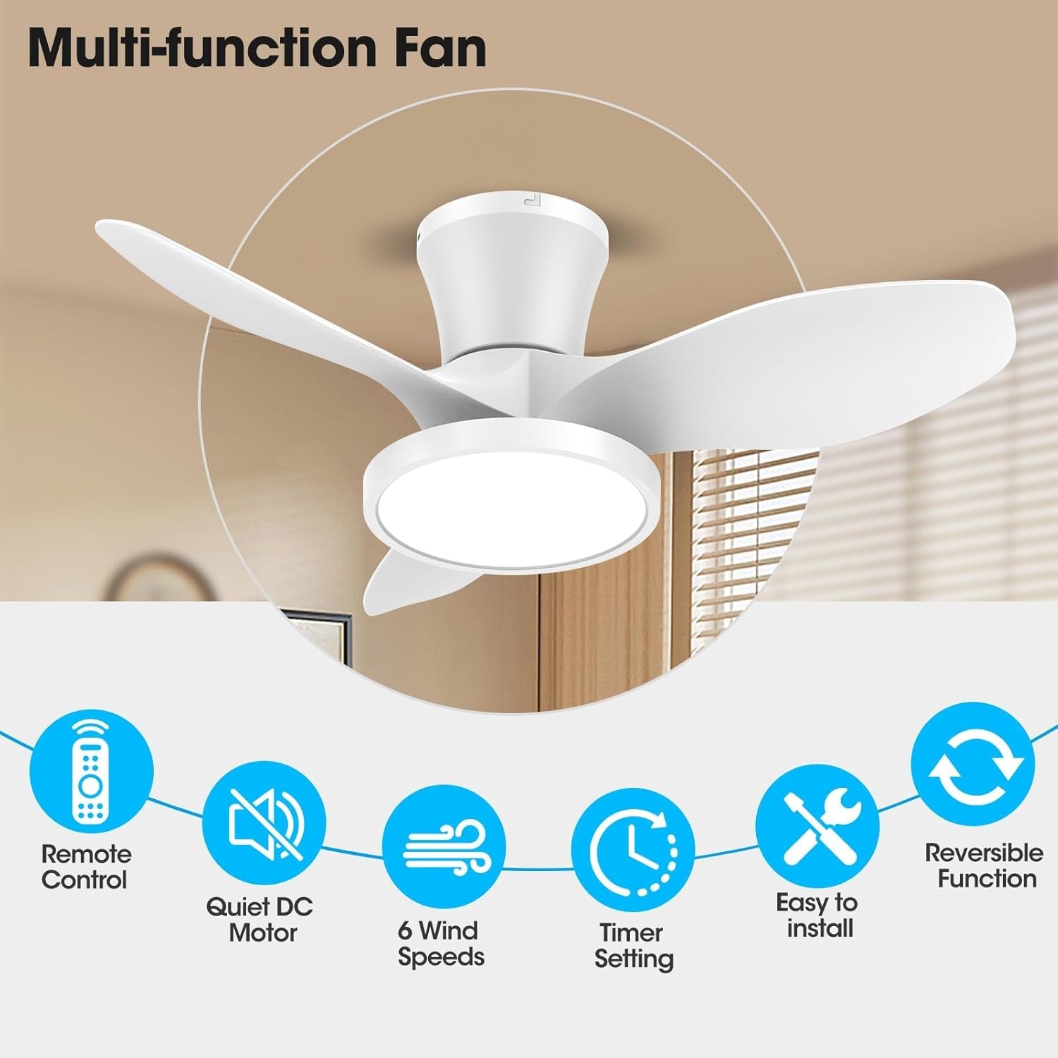 Quiet Ceiling Fan with LED Light DC Motor 32 Inch Large Air Volume - Festival Furnish