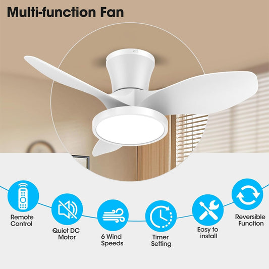 Quiet Ceiling Fan with LED Light DC Motor 32 Inch Large Air Volume - Festival Furnish