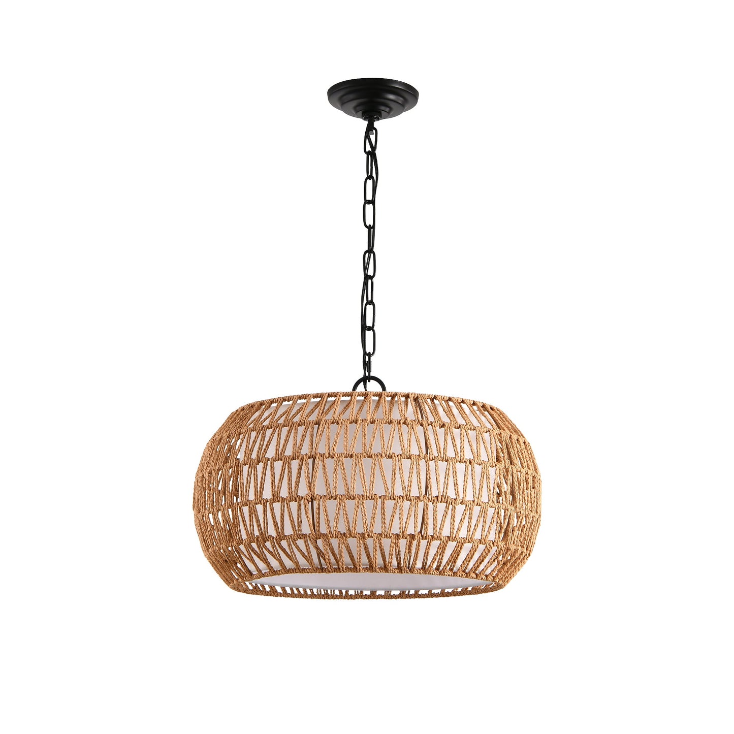 Farmhouse Pendant Light with Adjustable Height, Boho Woven Jute Rope