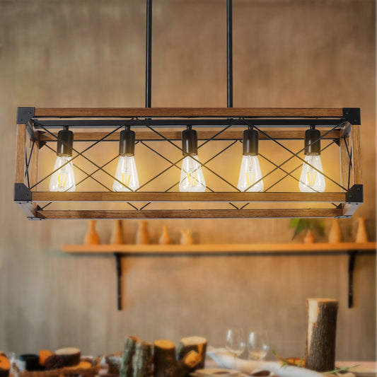 5-Light Retro Farmhouse Chandelier For Kitchen, Living room, Dining - Festival Furnish