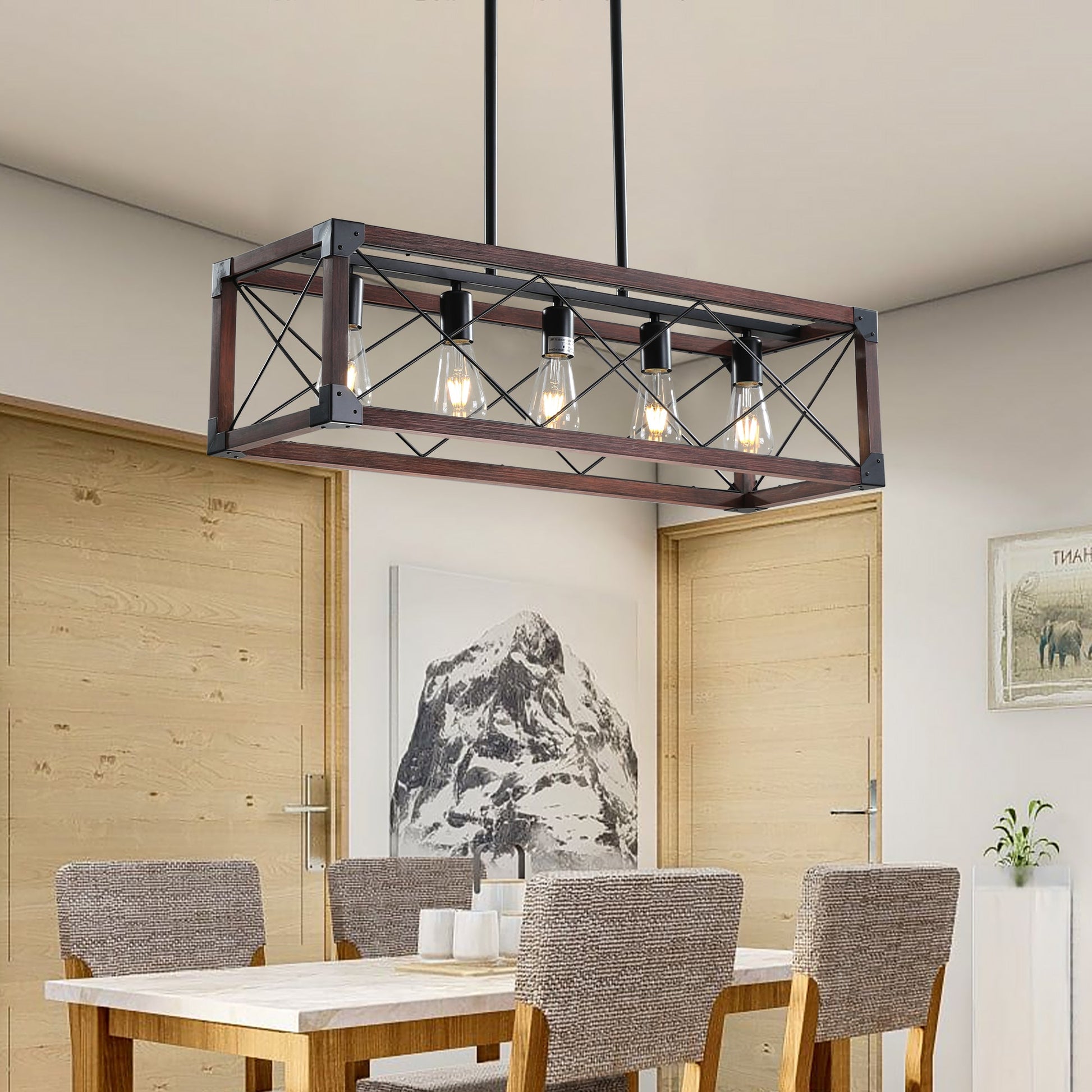 5-Light Retro Farmhouse Chandelier For Kitchen, Living room, Dining - Festival Furnish