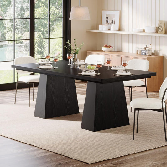 63-Inch Black Dining Table for 4-6, Modern Kitchen Table with Sturdy - Festival Furnish