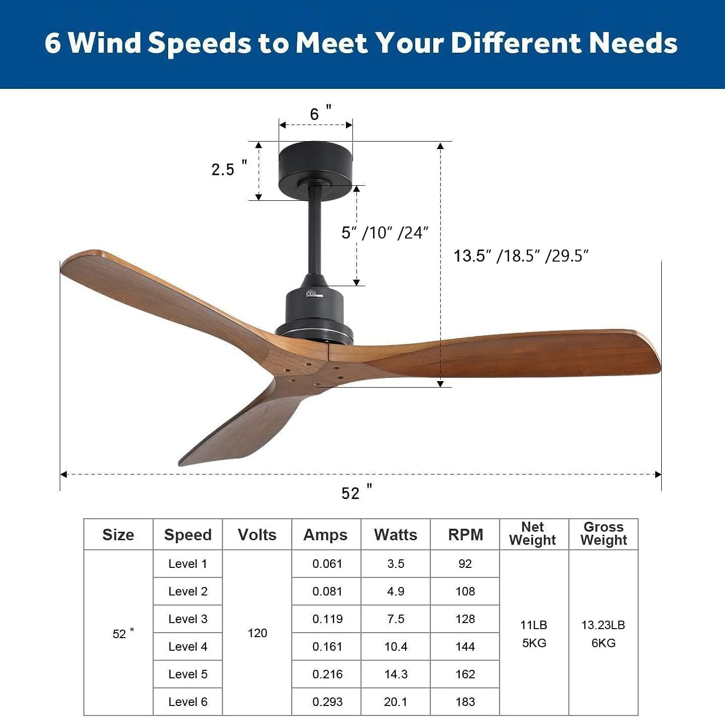 Ceiling Fan without Lights, 52 Inch Low Profile Flush Mount Mordern - Festival Furnish