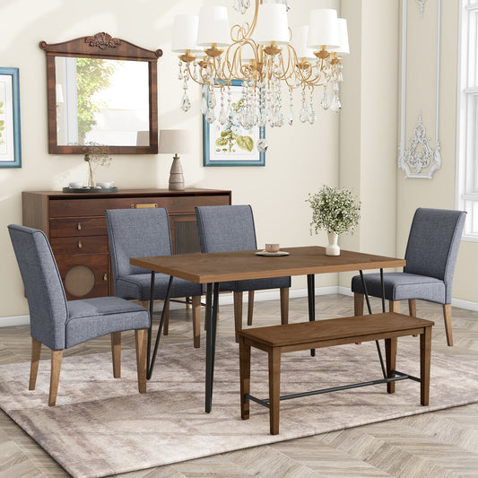Modern 6-Piece Dining Table Set with V-Shape Metal Legs, Wood Kitchen - Festival Furnish