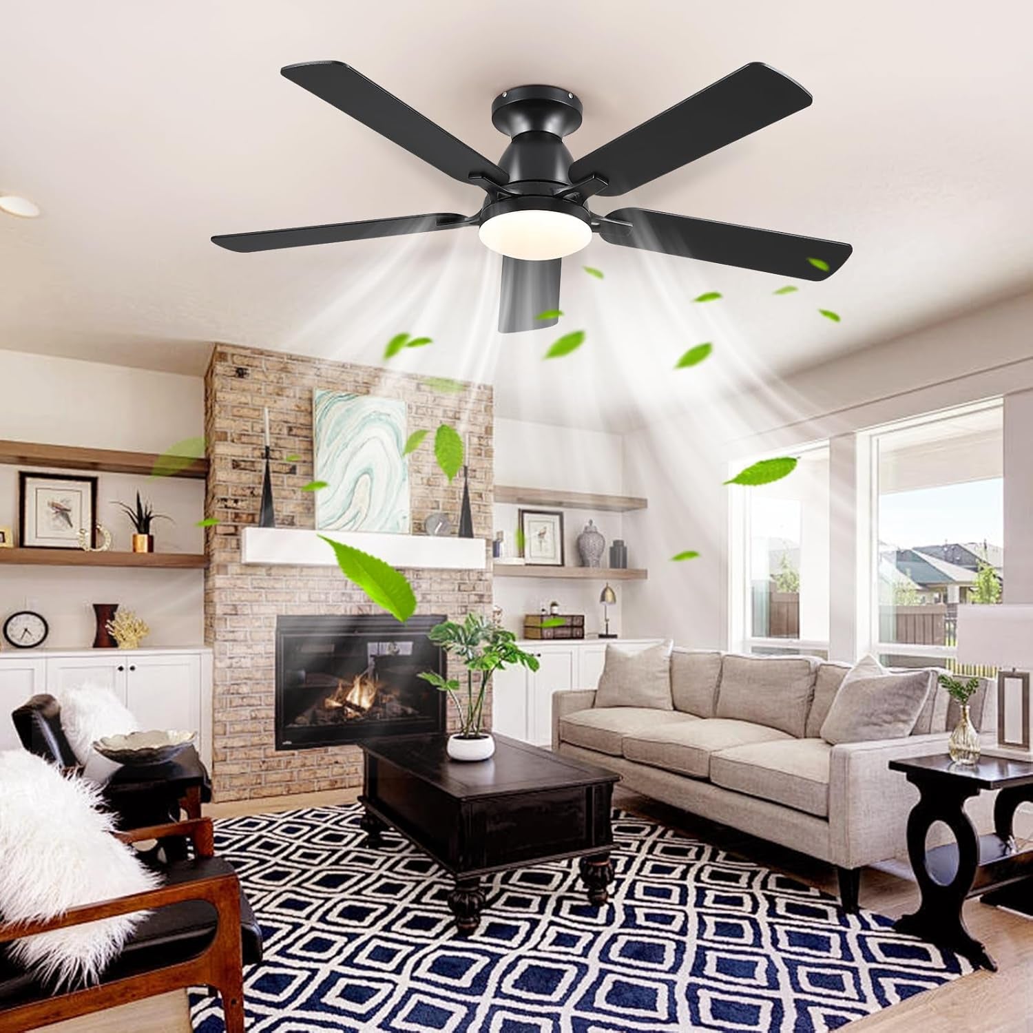 Ceiling Fans with Lights- 52" Low Profile Indoor Ceiling Fan with - Festival Furnish