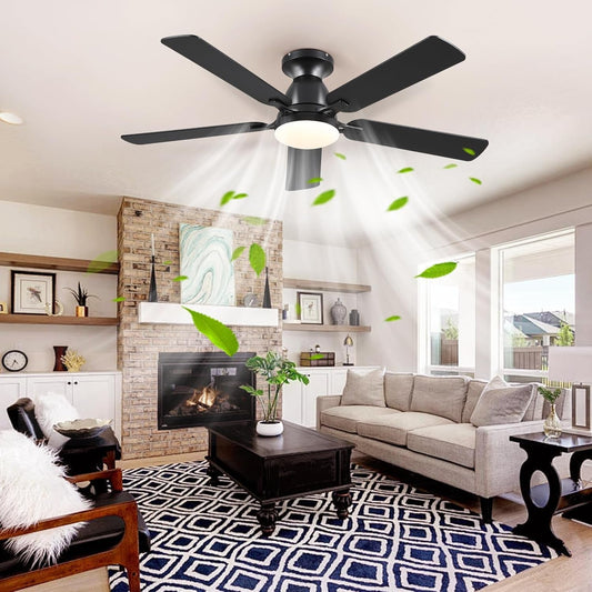 Ceiling Fans with Lights- 52" Low Profile Indoor Ceiling Fan with - Festival Furnish