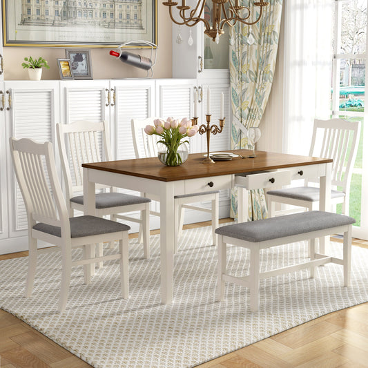 Mid-Century 6-Piece Wood Dining Table Set, Kitchen Table Set with - Festival Furnish