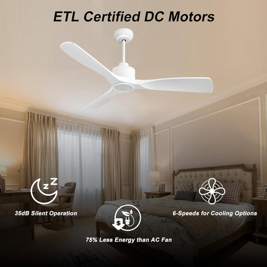 52 Inch Smart Ceiling Fan with Quiet DC Motor, 3 Blade High CFM Indoor