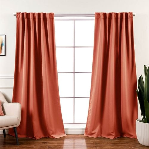 52 x 84 inch Solid Orange Apricot Thermal Blackout Curtain Panels -