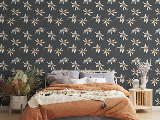 Boho Lilies (Dark) Wallpaper