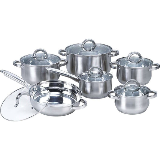 12-Piece Stainless Steel Cookware Set with Casseroles Frying Pan and