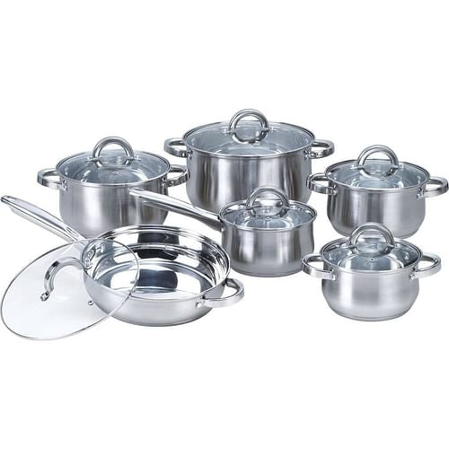 12-Piece Stainless Steel Cookware Set with Casseroles Frying Pan and