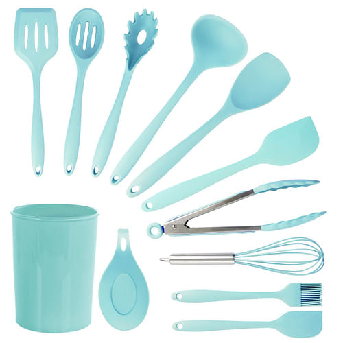 MegaChef Light Teal Silicone Cooking Utensils, Set of 12