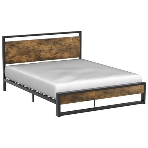 Queen Modern Farmhouse Platform Bed Frame with Wood Panel Headboard