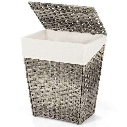 Foldable Handwoven PE Wicker Rattan Laundry Basket Clothes Hamper with