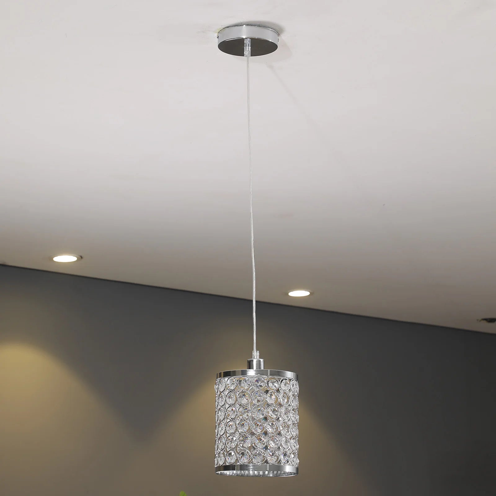 Crystal Pendant Light Modern Kitchen Island Lighting Adjustable White - Festival Furnish