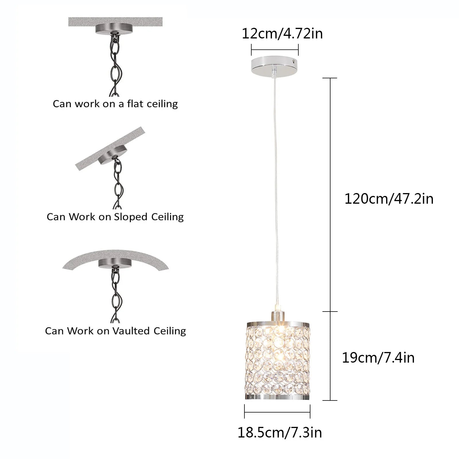 Crystal Pendant Light Modern Kitchen Island Lighting Adjustable White - Festival Furnish