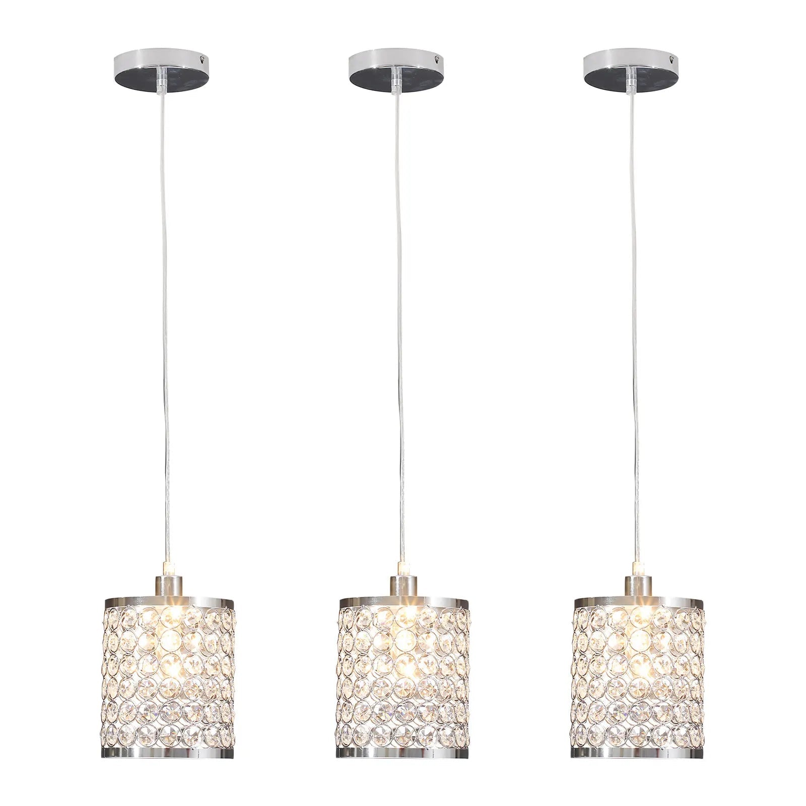 Crystal Pendant Light Modern Kitchen Island Lighting Adjustable White - Festival Furnish
