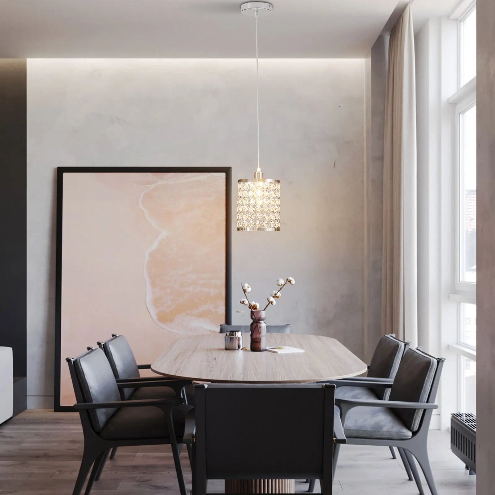 Crystal Pendant Light Modern Kitchen Island Lighting Adjustable White - Festival Furnish