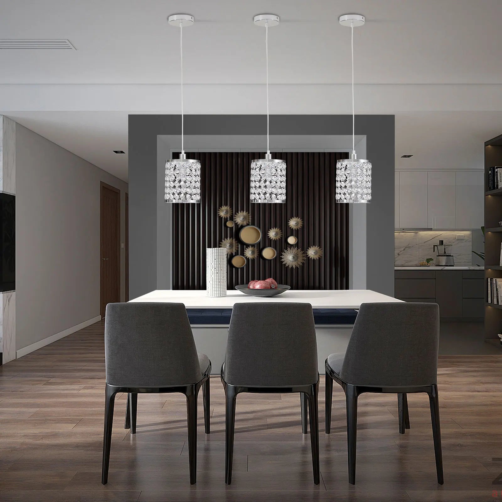 Crystal Pendant Light Modern Kitchen Island Lighting Adjustable White - Festival Furnish