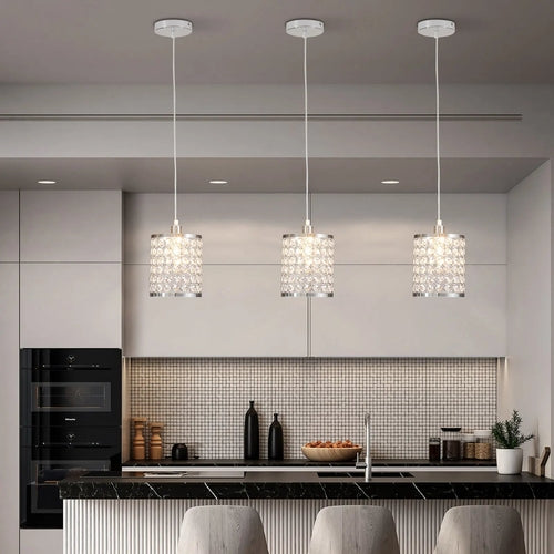 Crystal Pendant Light Modern Kitchen Island Lighting Adjustable White - Festival Furnish