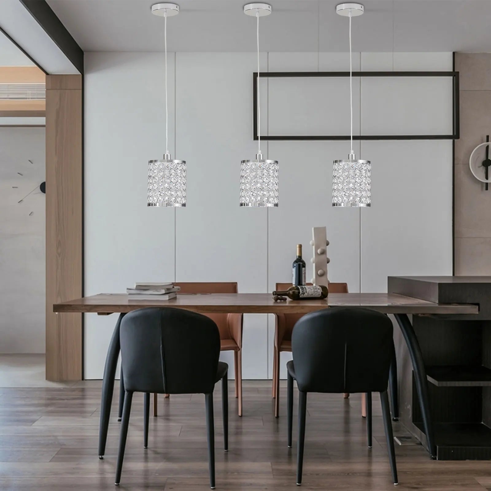 Crystal Pendant Light Modern Kitchen Island Lighting Adjustable White - Festival Furnish
