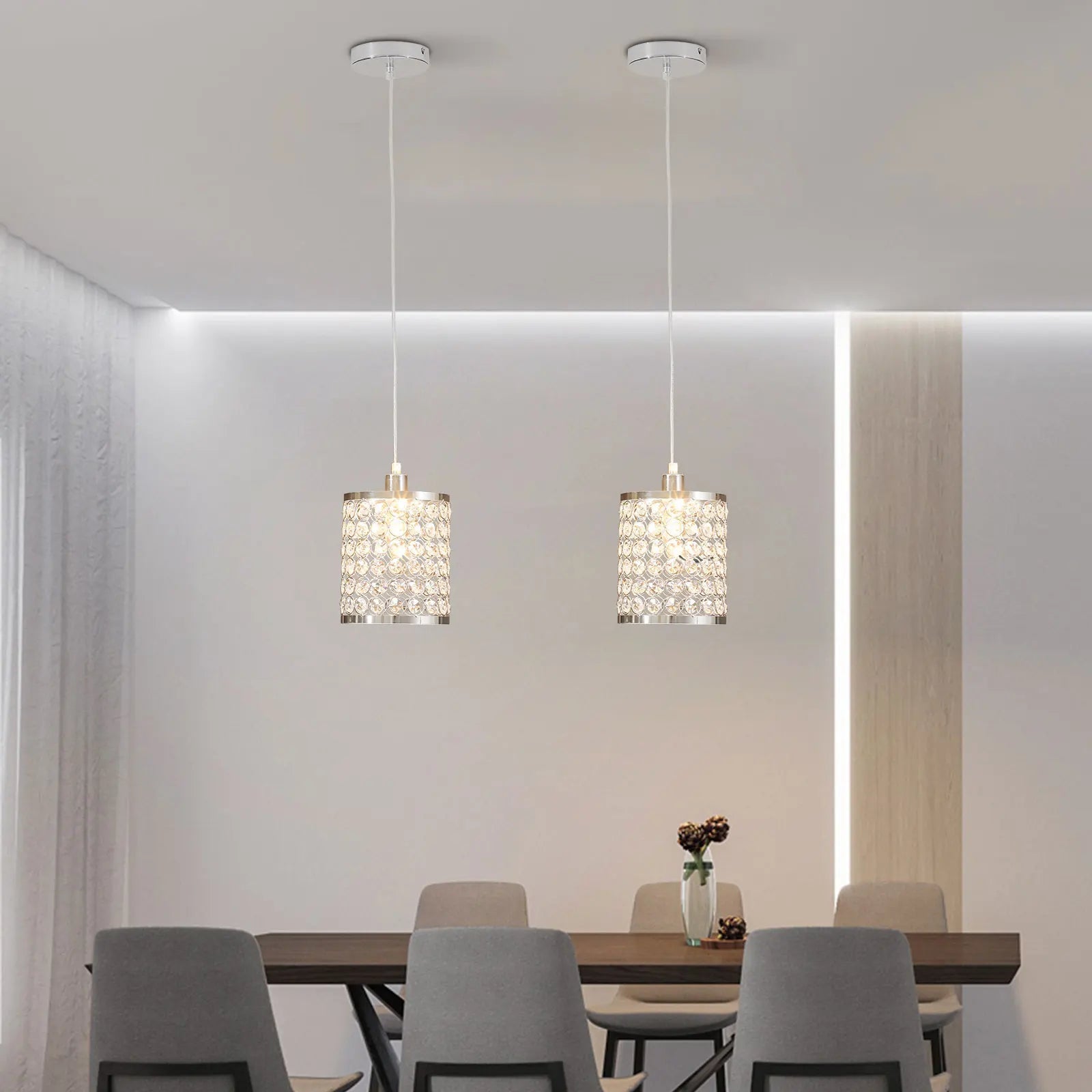 Crystal Pendant Light Modern Kitchen Island Lighting Adjustable White - Festival Furnish