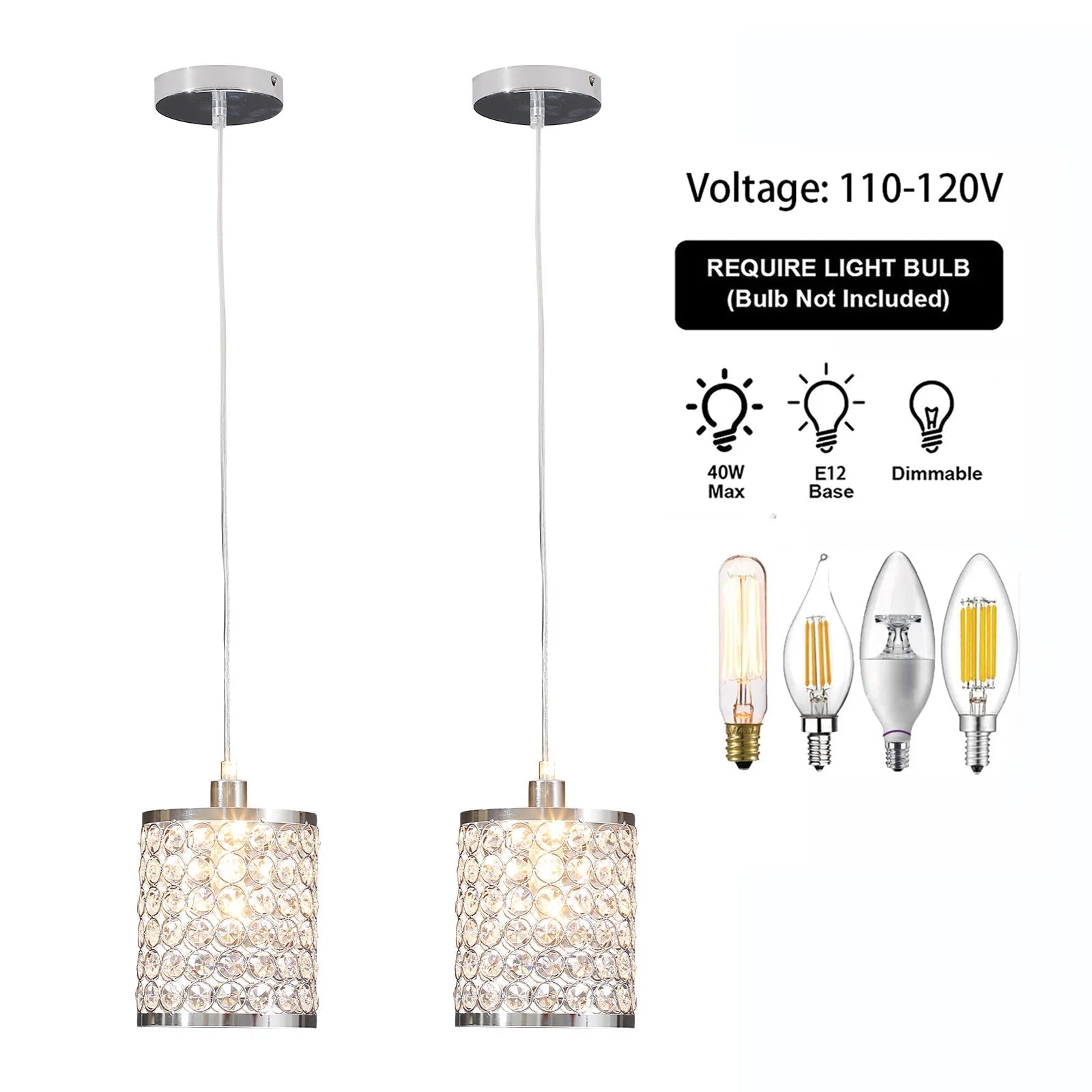 Crystal Pendant Light Modern Kitchen Island Lighting Adjustable White - Festival Furnish
