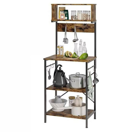 Industrial Modern Kitchen Metal Wood Shelf Bakers Rack Microwave Stand - Festival Furnish