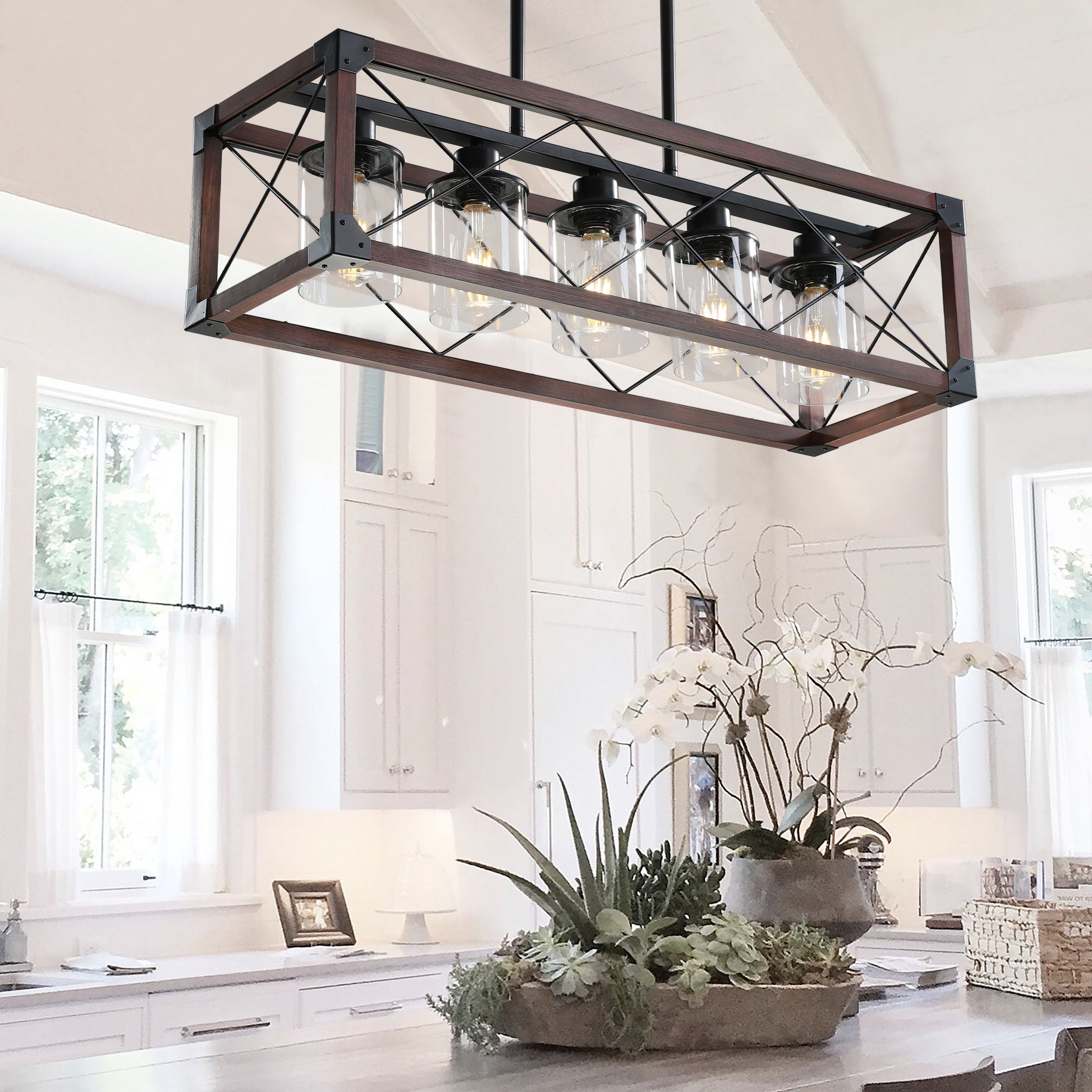 5-Light Retro Farmhouse Chandelier For Kitchen, Living room, Dining - Festival Furnish