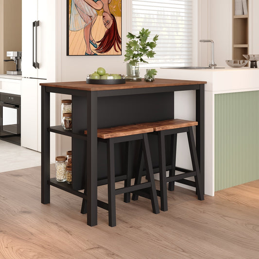 Solid Wood Rustic 3-piece 45" Stationary Kitchen Island Set with 2 - Festival Furnish