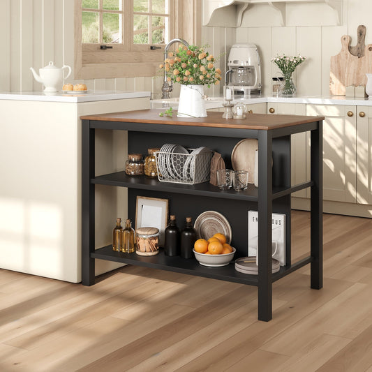 Solid Wood Rustic 45" Stationary Kitchen Island, Rubber Wood Butcher - Festival Furnish